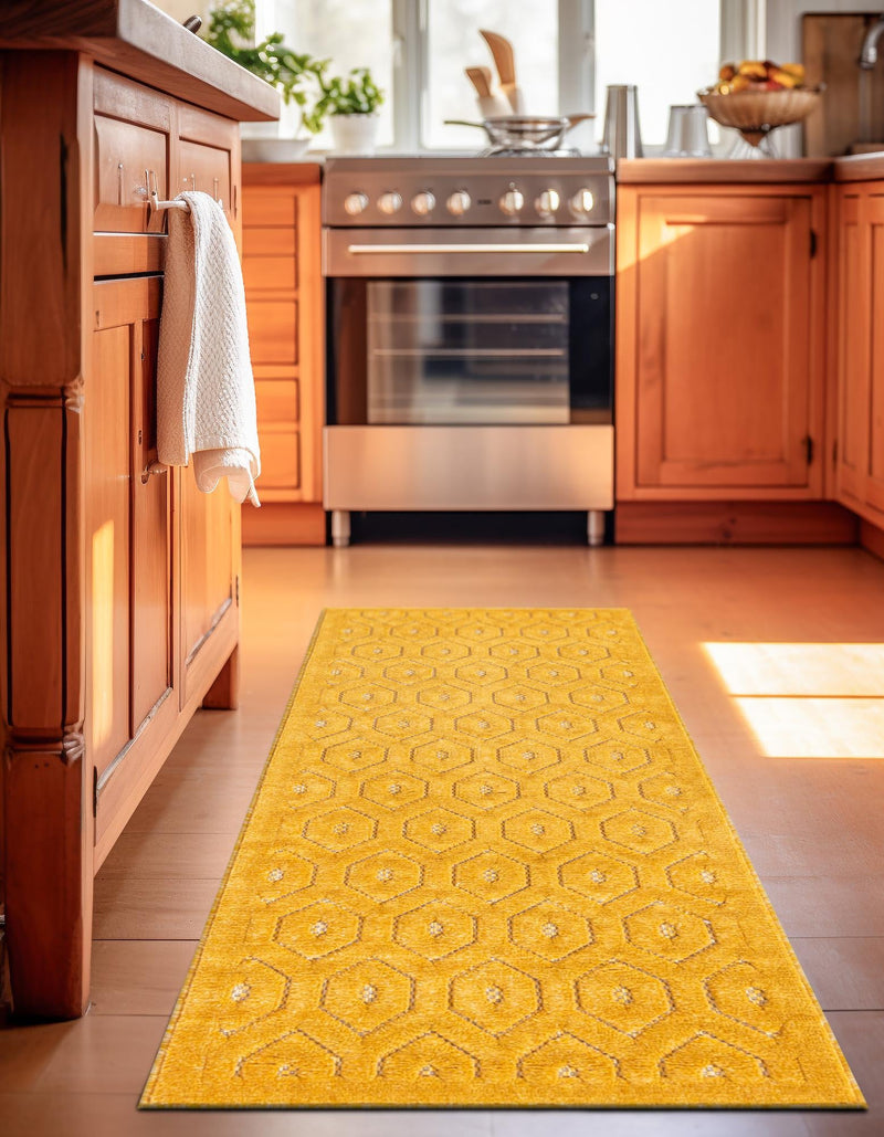 Garden Lattice Charm Collection Area Rug - Arbor (Yellow) Runner Yellow lifestyle 25