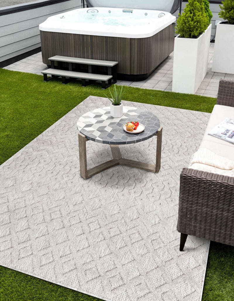 Garden Lattice Charm Collection Area Rug - Pergola (Grey) Rectangle Grey lifestyle 4