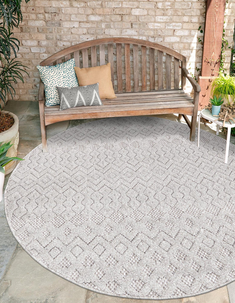 Garden Lattice Charm Collection Area Rug - Pergola (Grey) Round Grey lifestyle 37