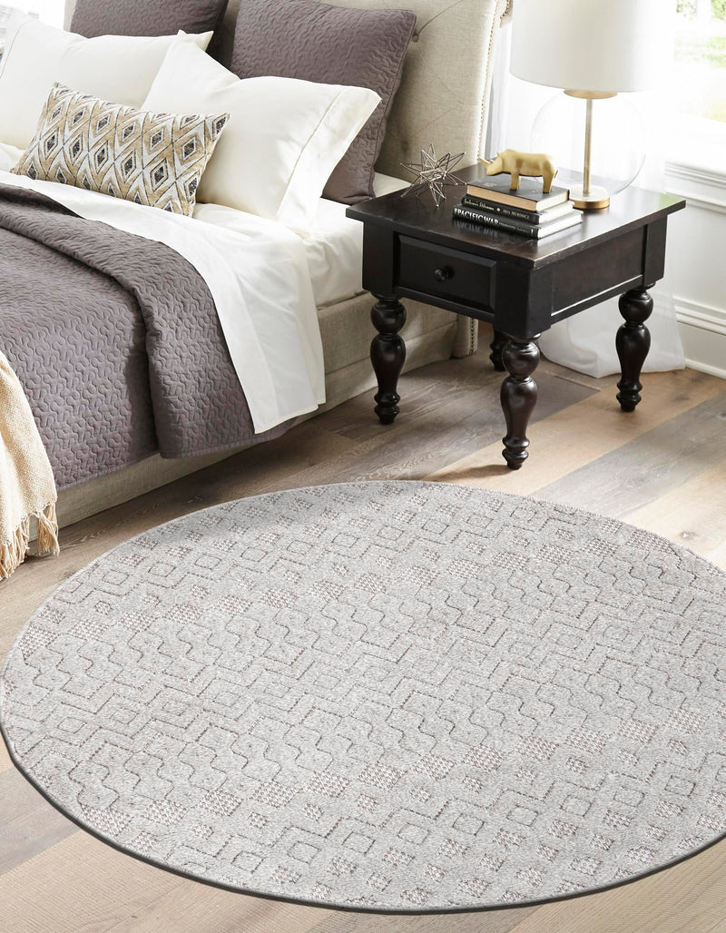 Garden Lattice Charm Collection Area Rug - Pergola (Grey) Round Grey lifestyle 47