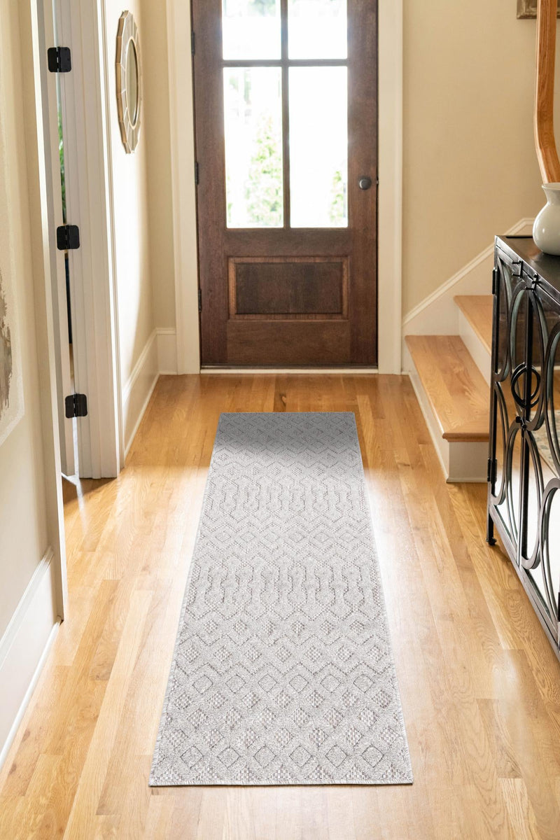 Garden Lattice Charm Collection Area Rug - Pergola (Grey) Runner Grey lifestyle 27