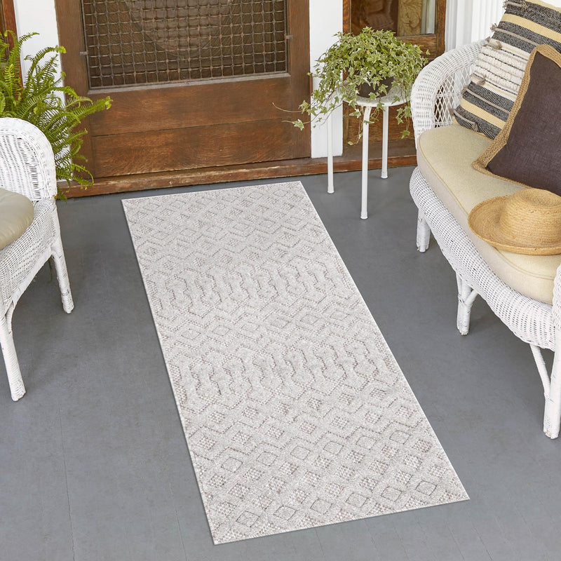 Garden Lattice Charm Collection Area Rug - Pergola (Grey) Runner Grey lifestyle 51