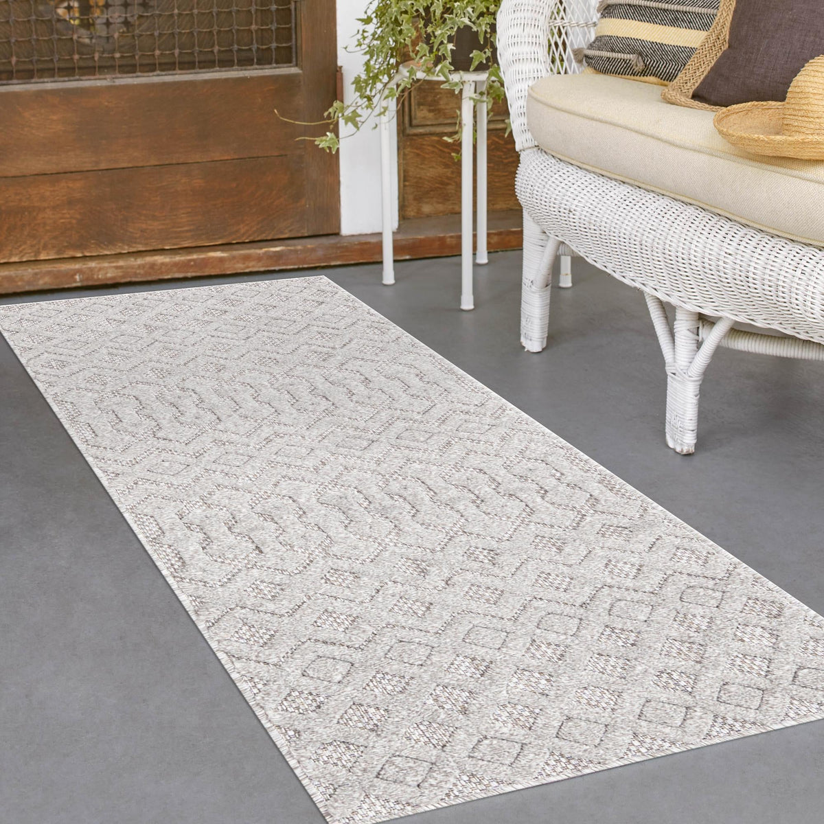Garden Lattice Charm Collection Area Rug - Pergola (Grey) Runner Grey lifestyle 54
