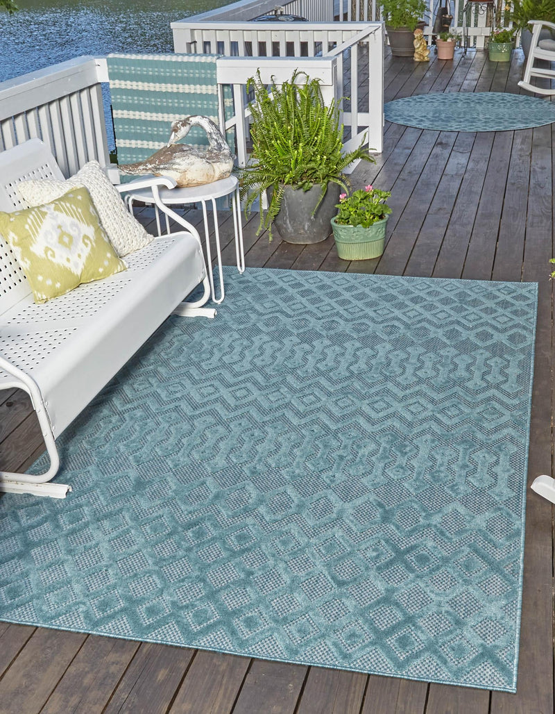 Garden Lattice Charm Collection Area Rug - Pergola (Aqua) Rectangle Aqua lifestyle 2