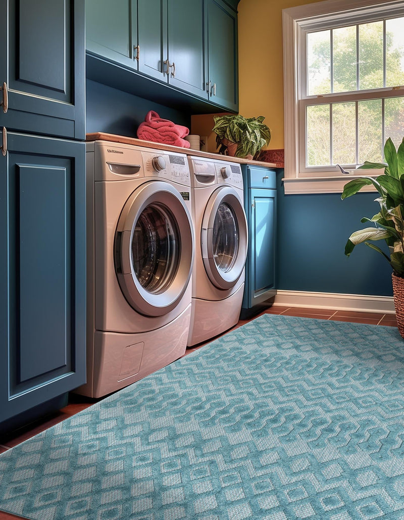 Garden Lattice Charm Collection Area Rug - Pergola (Aqua) Rectangle Aqua lifestyle 3