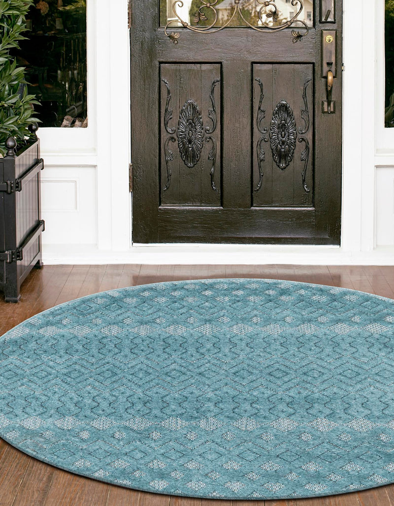Garden Lattice Charm Collection Area Rug - Pergola (Aqua) Round Aqua lifestyle 40