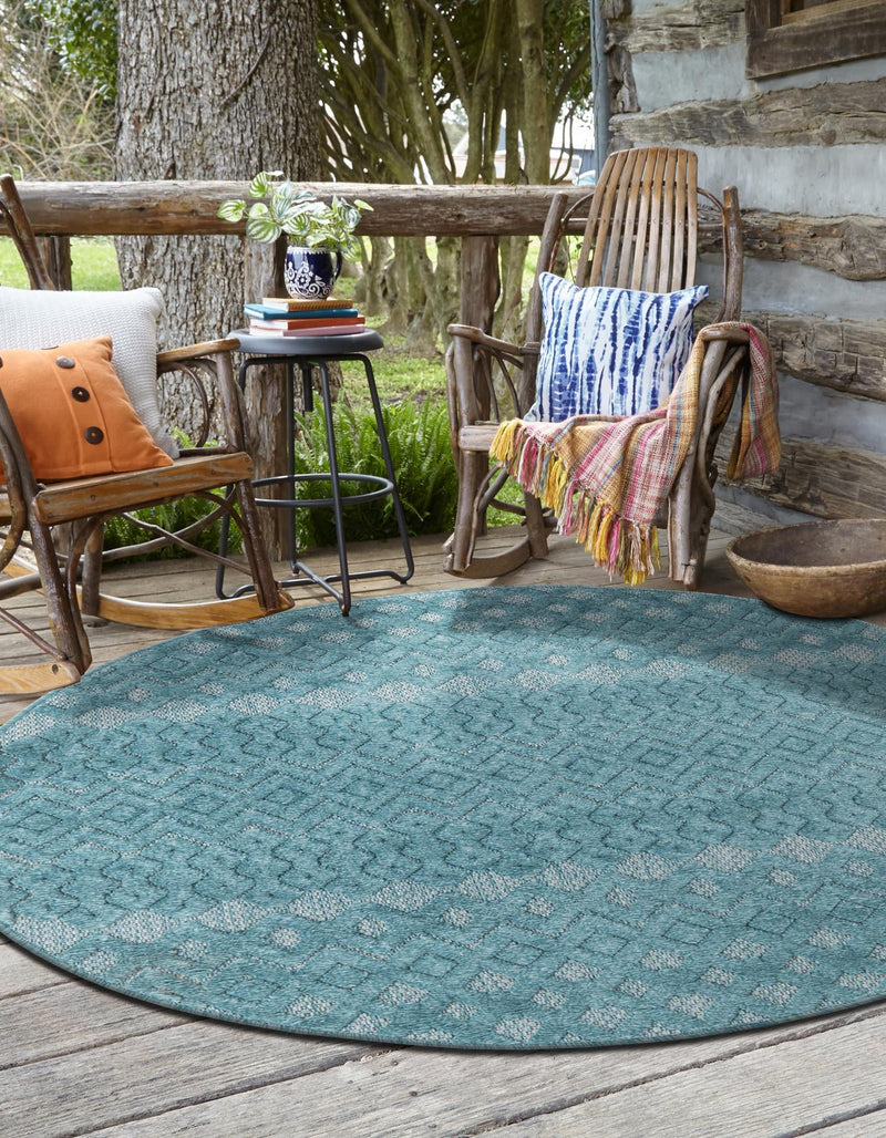 Garden Lattice Charm Collection Area Rug - Pergola (Aqua) Round Aqua lifestyle 44