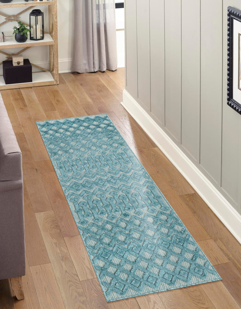 Garden Lattice Charm Collection Area Rug - Pergola (Aqua) Runner Aqua lifestyle 30