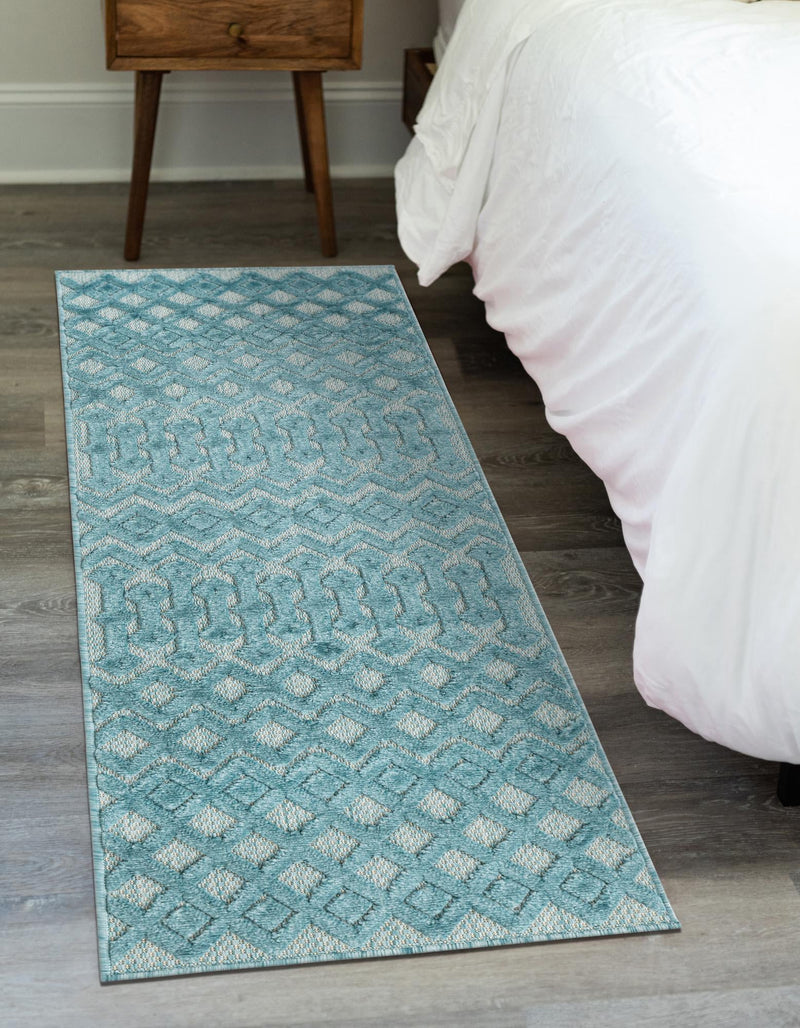 Garden Lattice Charm Collection Area Rug - Pergola (Aqua) Runner Aqua lifestyle 32