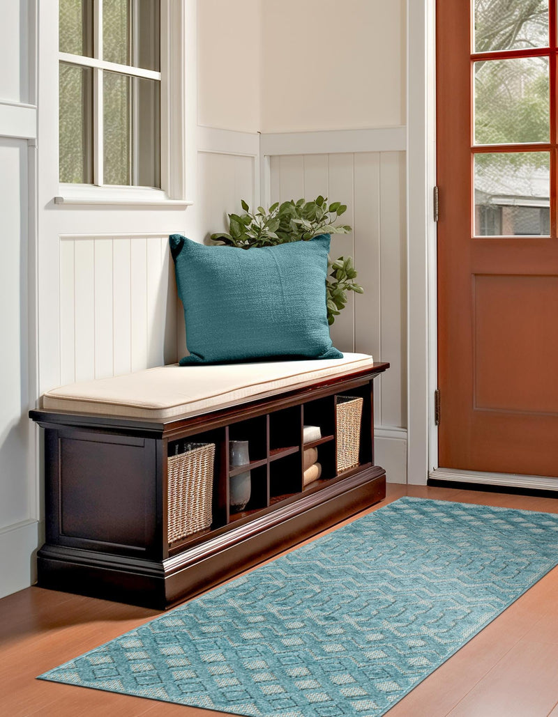 Garden Lattice Charm Collection Area Rug - Pergola (Aqua) Runner Aqua lifestyle 38
