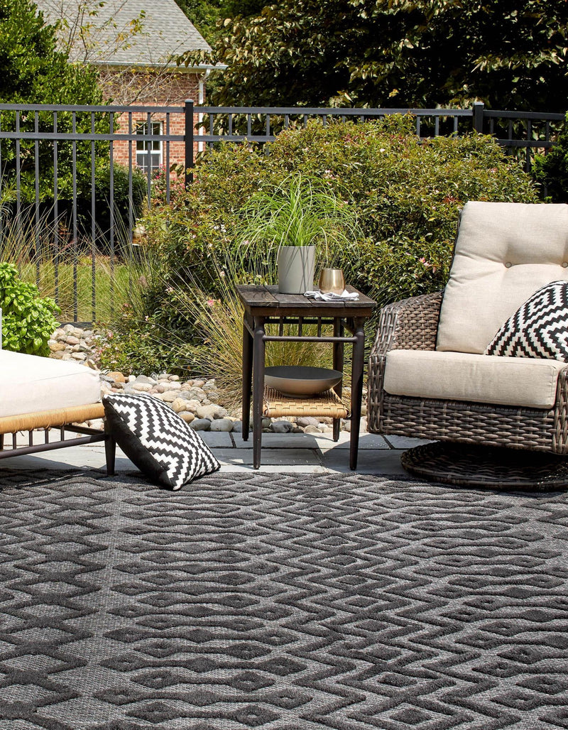 Garden Lattice Charm Collection Area Rug - Pergola (Charcoal) Square Charcoal lifestyle 23