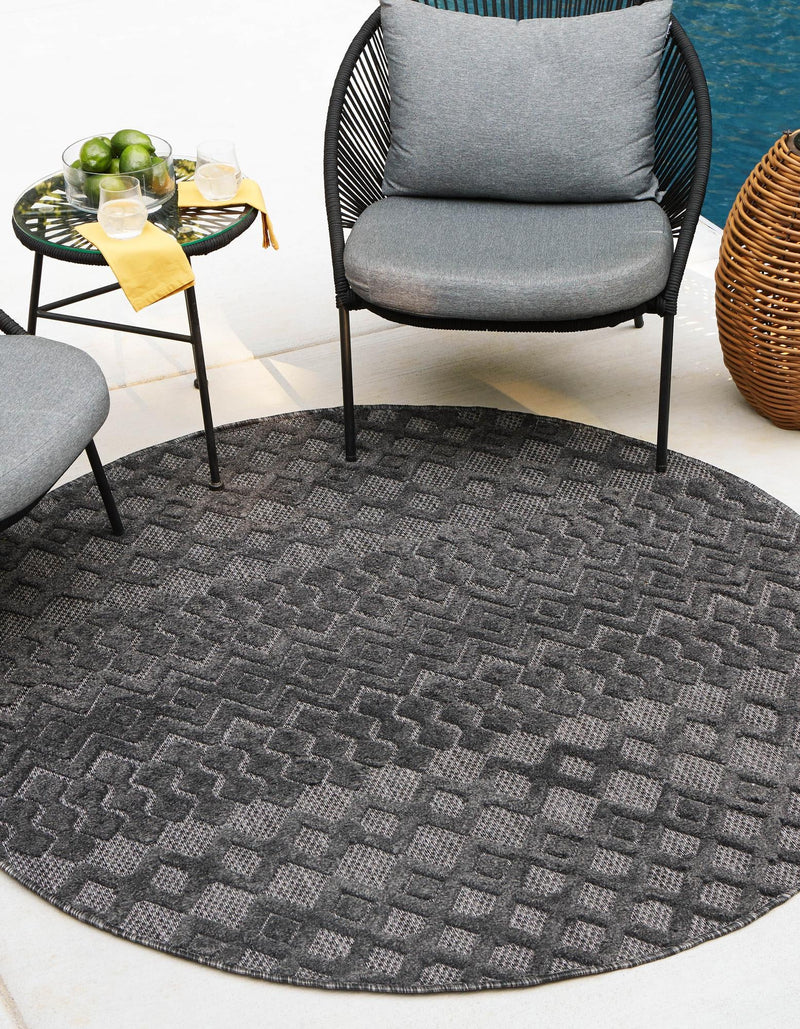 Garden Lattice Charm Collection Area Rug - Pergola (Charcoal) Round Charcoal lifestyle 21