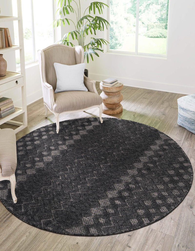 Garden Lattice Charm Collection Area Rug - Pergola (Charcoal) Round Charcoal lifestyle 30