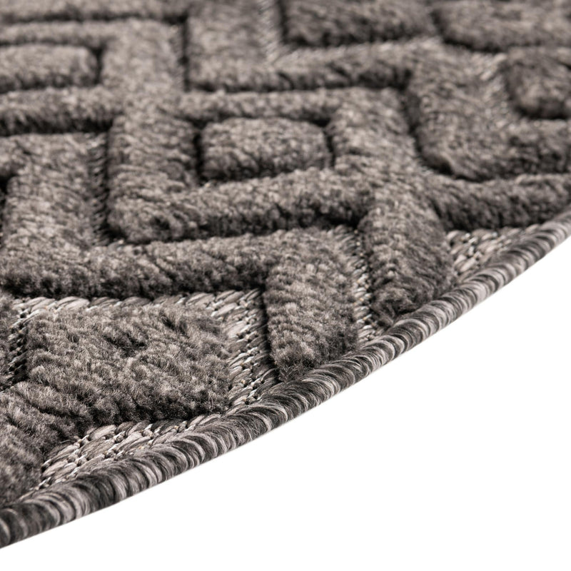 Garden Lattice Charm Collection Area Rug - Pergola (Charcoal) Round Charcoal lifestyle 41