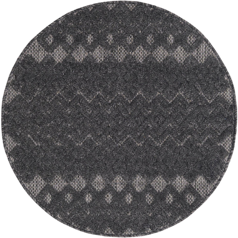 Garden Lattice Charm Collection Area Rug - Pergola (Charcoal) Round Charcoal lifestyle 18