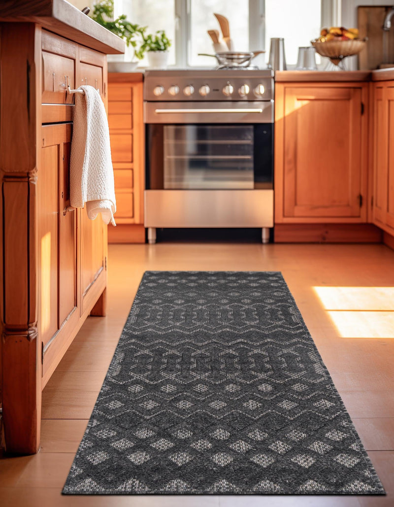 Garden Lattice Charm Collection Area Rug - Pergola (Charcoal) Runner Charcoal lifestyle 25