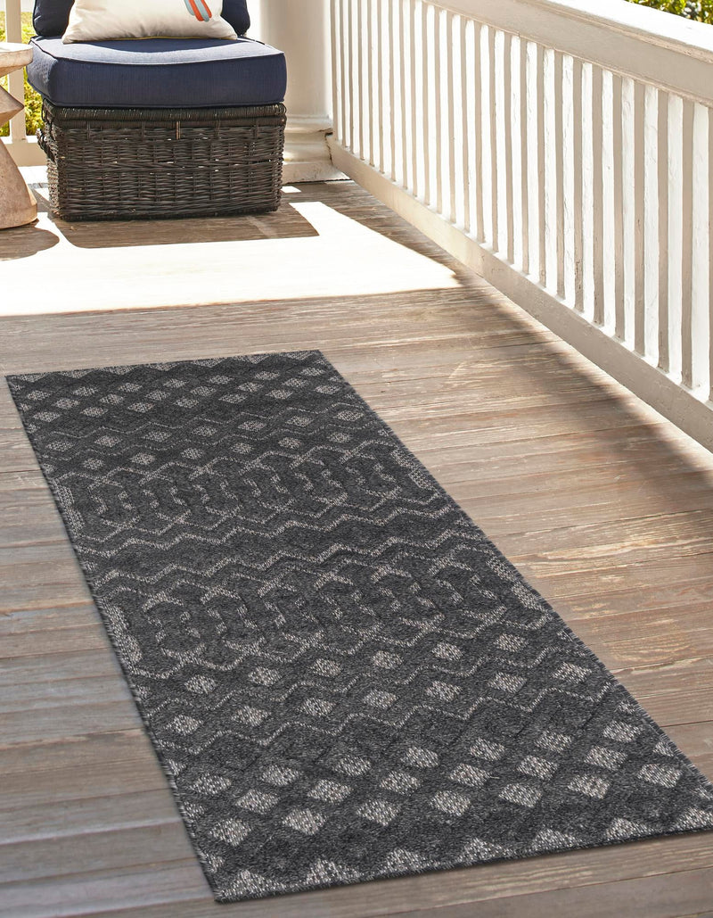 Garden Lattice Charm Collection Area Rug - Pergola (Charcoal) Runner Charcoal lifestyle 32