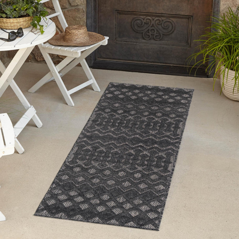Garden Lattice Charm Collection Area Rug - Pergola (Charcoal) Runner Charcoal lifestyle 49