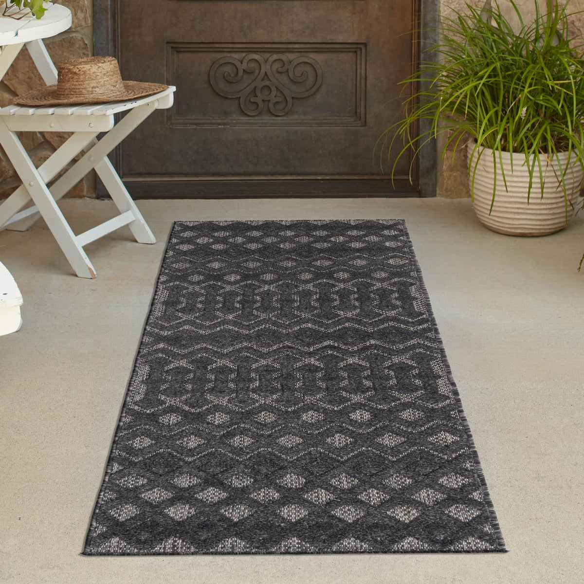 Garden Lattice Charm Collection Area Rug - Pergola (Charcoal) Runner Charcoal lifestyle 50