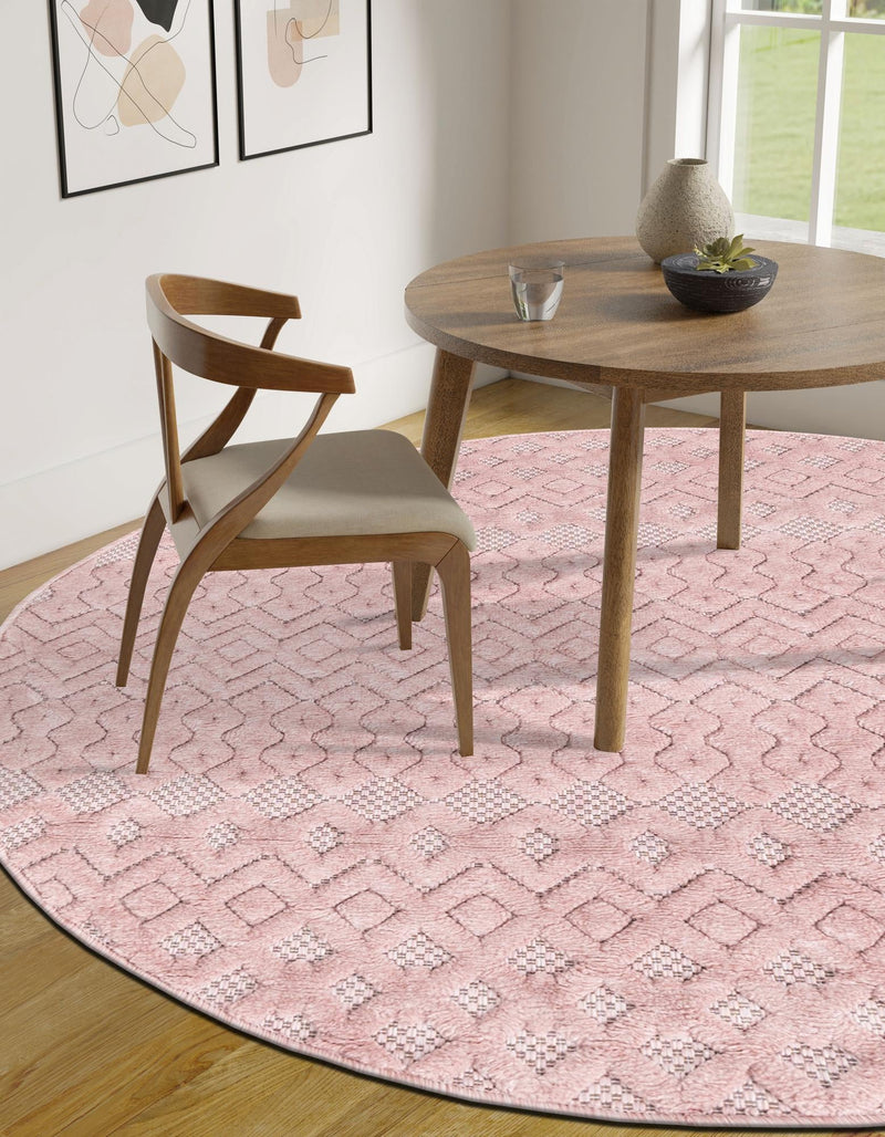 Garden Lattice Charm Collection Area Rug - Pergola (Pink) Round Pink lifestyle 30