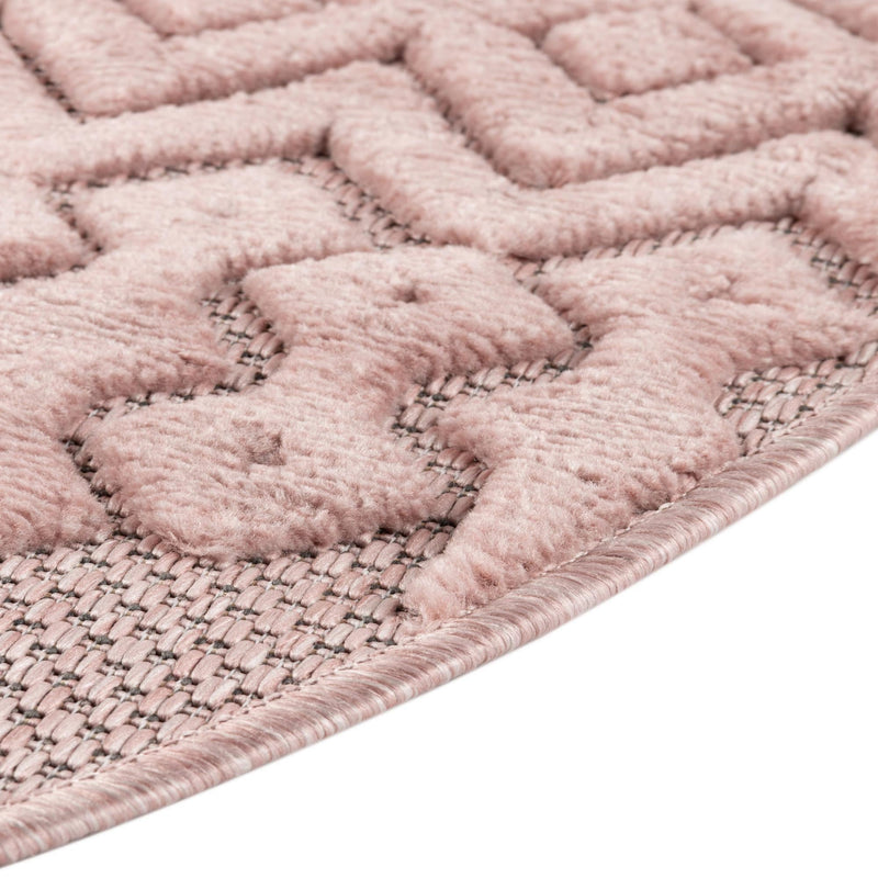 Garden Lattice Charm Collection Area Rug - Pergola (Pink) Round Pink lifestyle 42