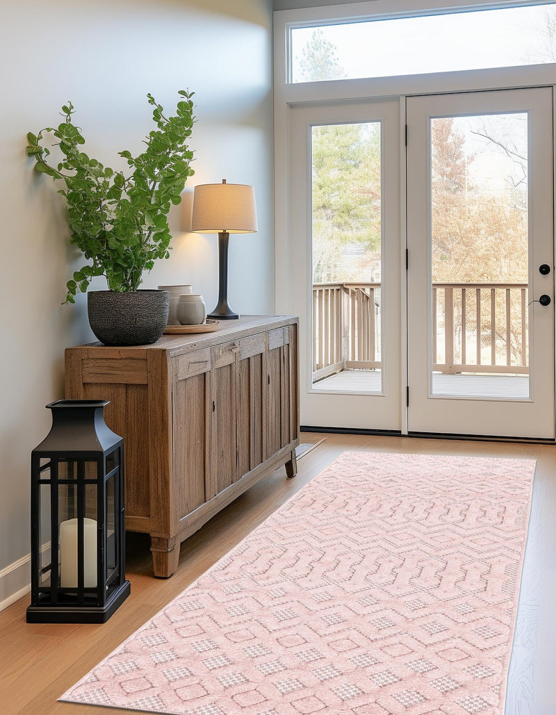 Garden Lattice Charm Collection Area Rug - Pergola (Pink) Runner Pink lifestyle 26