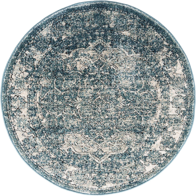Savannah Soiree Collection Area Rug - Everglade (Blue) Round Blue lifestyle 16