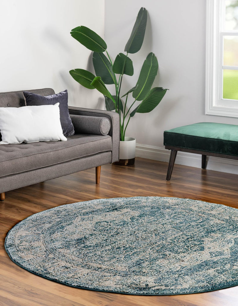 Savannah Soiree Collection Area Rug - Everglade (Blue) Round Blue lifestyle 25