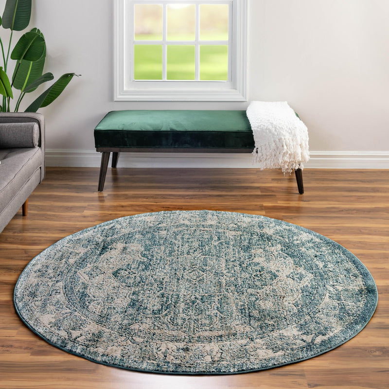 Savannah Soiree Collection Area Rug - Everglade (Blue) Round Blue lifestyle 80
