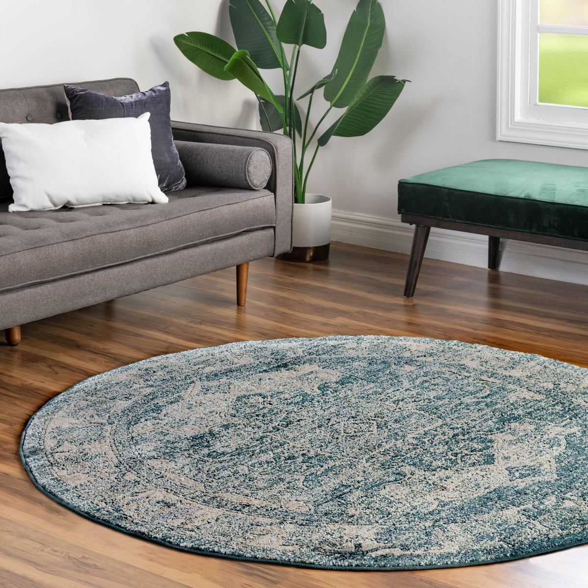 Savannah Soiree Collection Area Rug - Everglade (Blue) Round Blue lifestyle 81