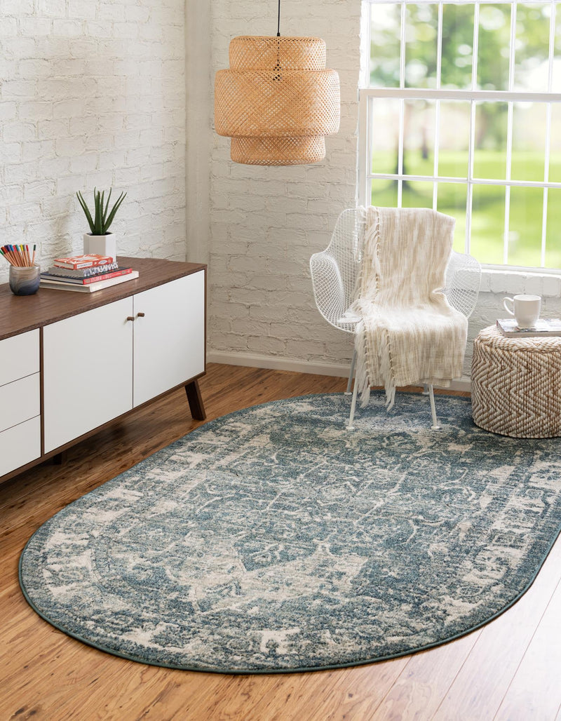 Savannah Soiree Collection Area Rug - Everglade (Blue) Oval Blue lifestyle 22