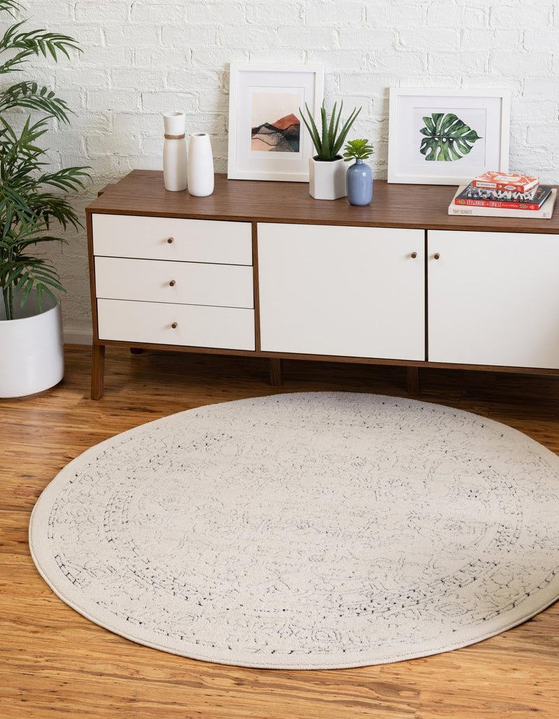 Savannah Soiree Collection Area Rug - Everglade (White) Round White lifestyle 21