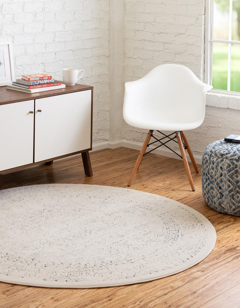 Savannah Soiree Collection Area Rug - Everglade (White) Round White lifestyle 26