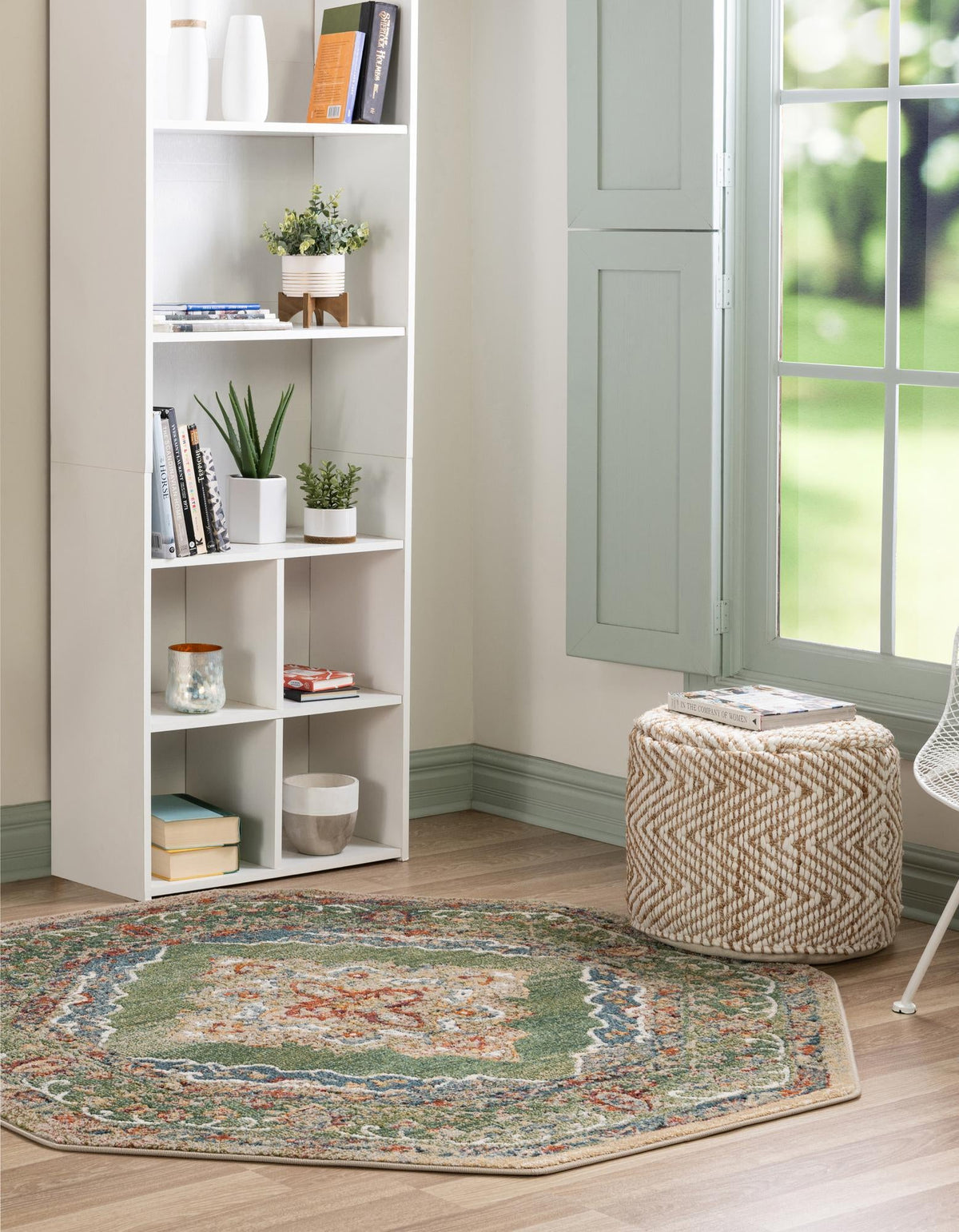 Savannah Soiree Collection Area Rug - Serengeti (Green) Octagon Green lifestyle 29