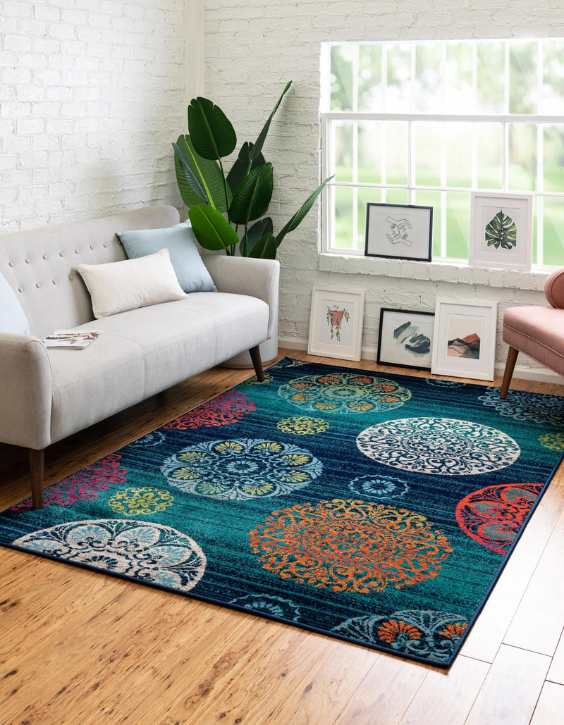 Oceanview Gardens Collection Area Rug - Marina Rectangle Navy Blue lifestyle 3