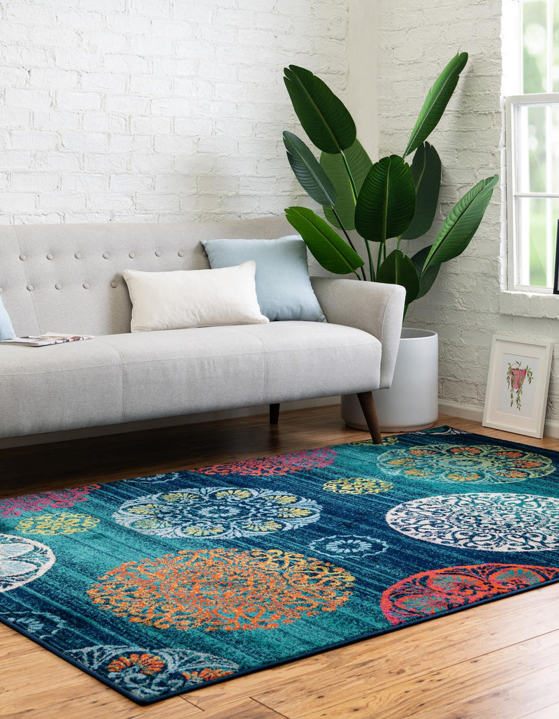 Oceanview Gardens Collection Area Rug - Marina Rectangle Navy Blue lifestyle 5