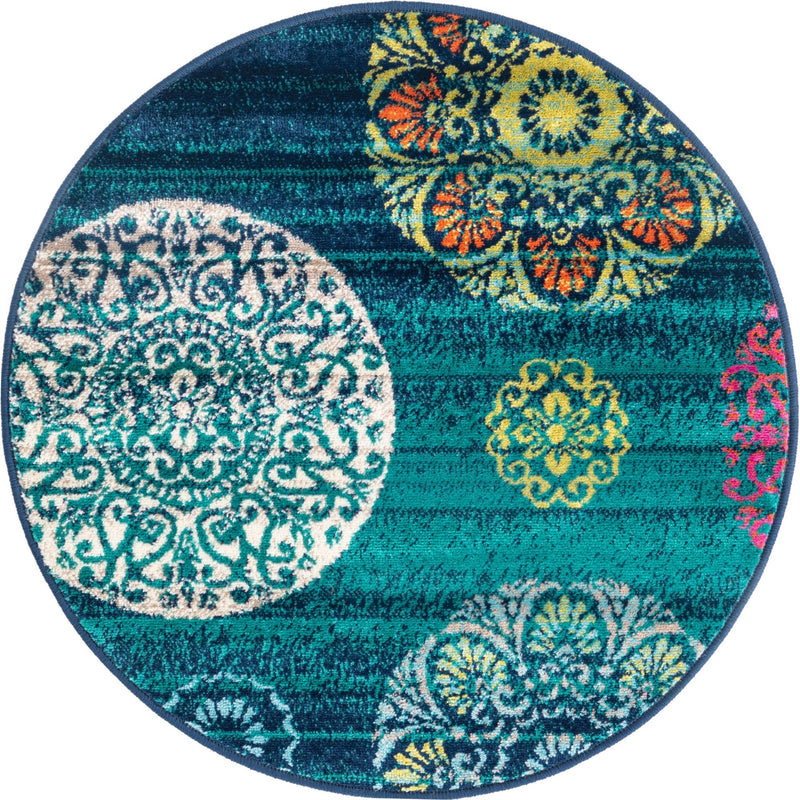 Oceanview Gardens Collection Area Rug - Marina Round Navy Blue lifestyle 22