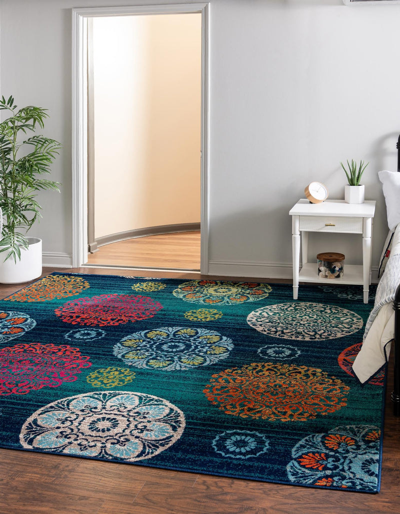 Oceanview Gardens Collection Area Rug - Marina Square Navy Blue lifestyle 36