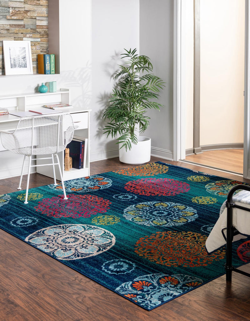 Oceanview Gardens Collection Area Rug - Marina Square Navy Blue lifestyle 46