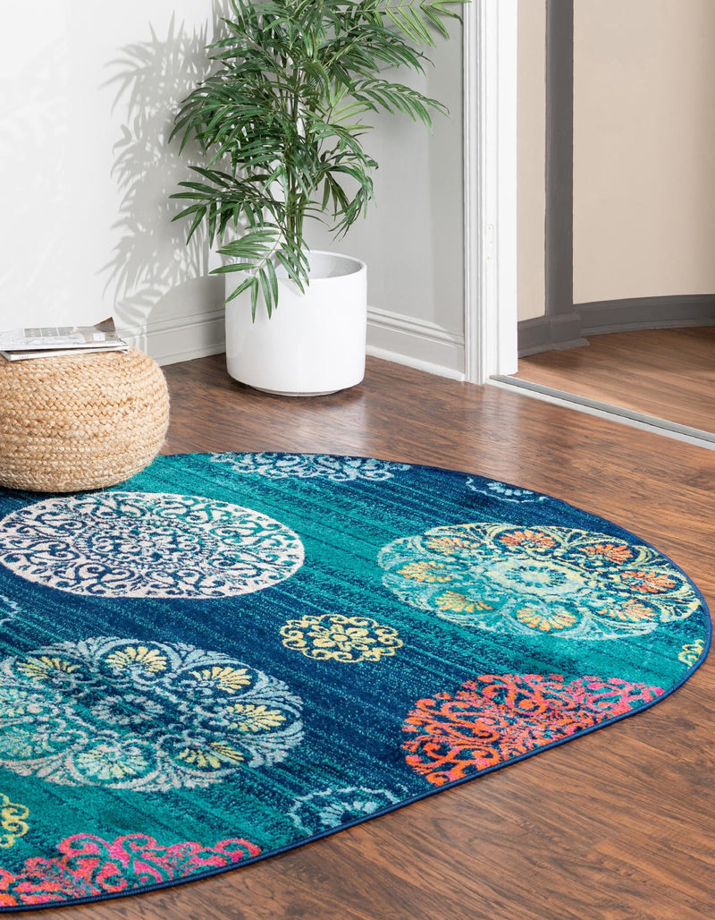 Oceanview Gardens Collection Area Rug - Marina Oval Navy Blue lifestyle 47