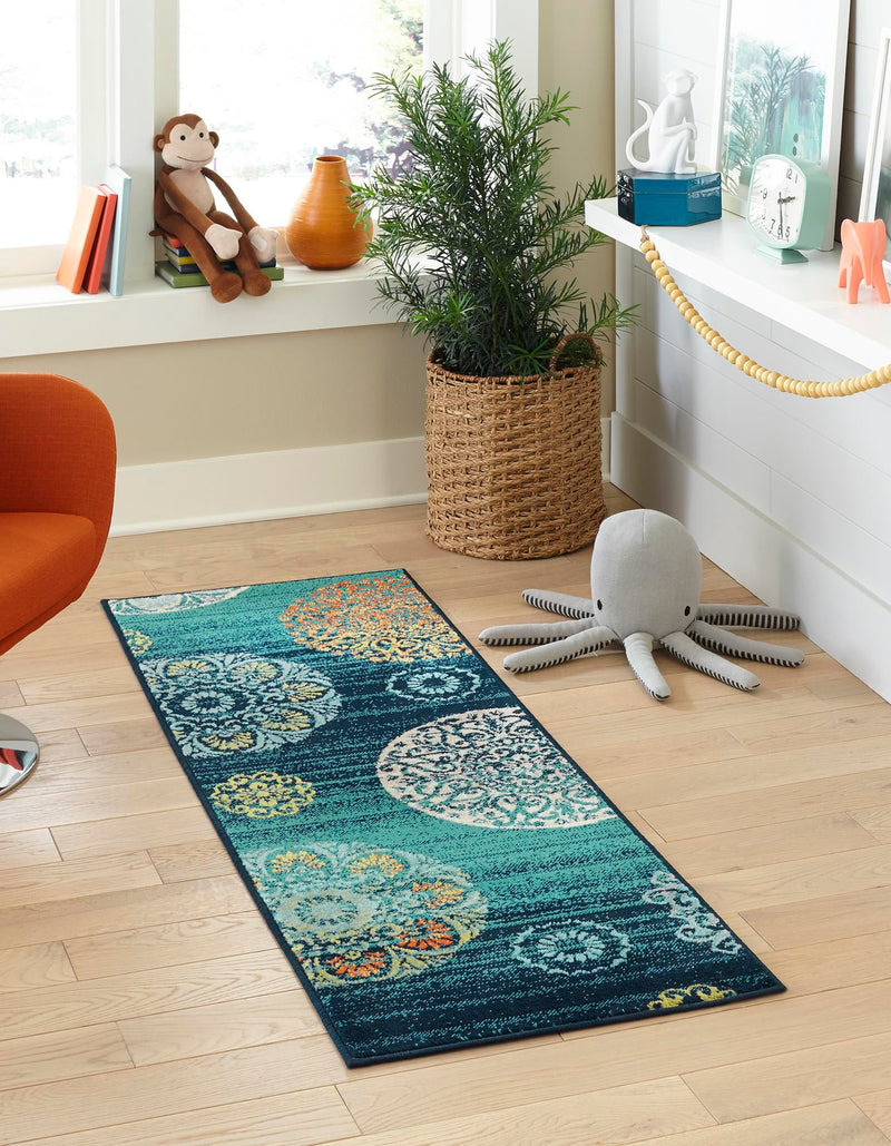 Oceanview Gardens Collection Area Rug - Marina Runner Navy Blue lifestyle 30