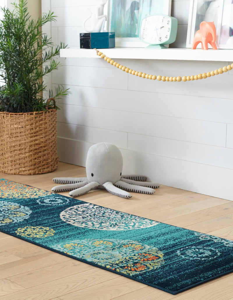 Oceanview Gardens Collection Area Rug - Marina Runner Navy Blue lifestyle 37
