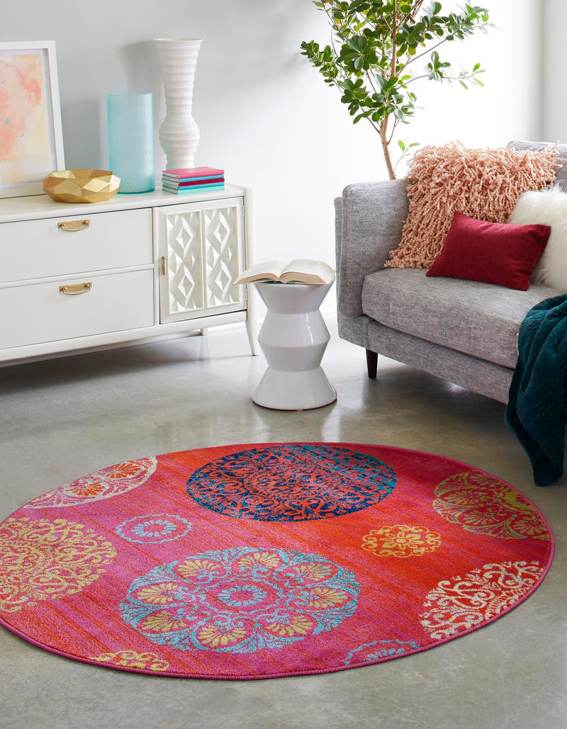 Oceanview Gardens Collection Area Rug - Marina Round Rust Red lifestyle 31