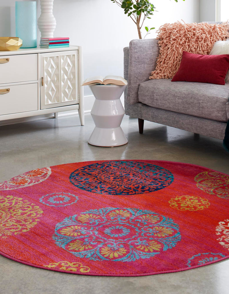 Oceanview Gardens Collection Area Rug - Marina Round Rust Red lifestyle 38