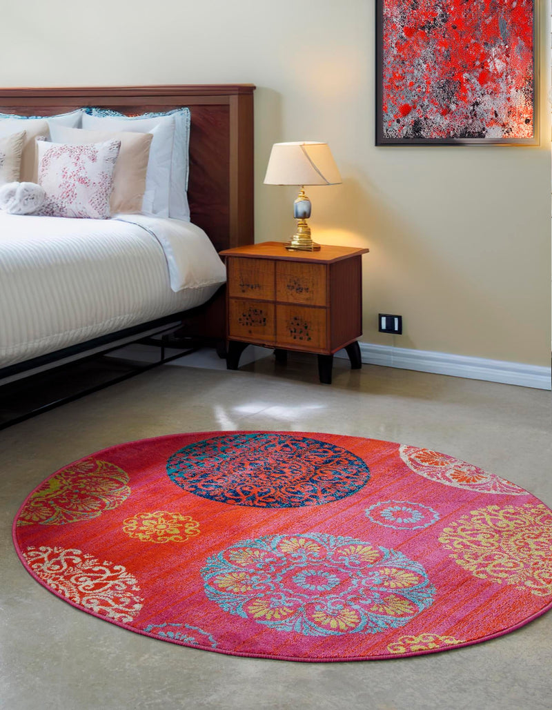 Oceanview Gardens Collection Area Rug - Marina Round Rust Red lifestyle 45