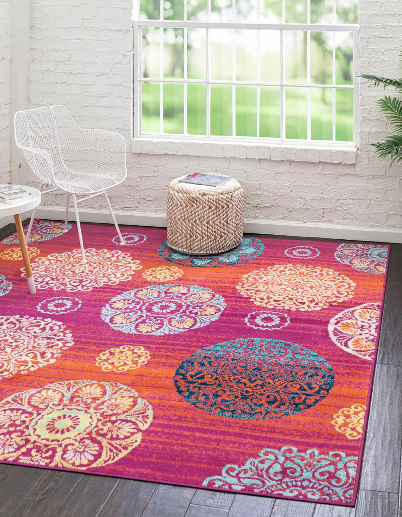 Oceanview Gardens Collection Area Rug - Marina Square Rust Red lifestyle 32