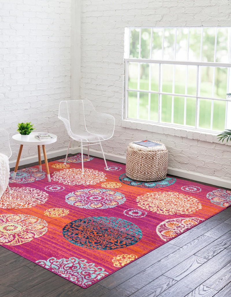 Oceanview Gardens Collection Area Rug - Marina Square Rust Red lifestyle 39