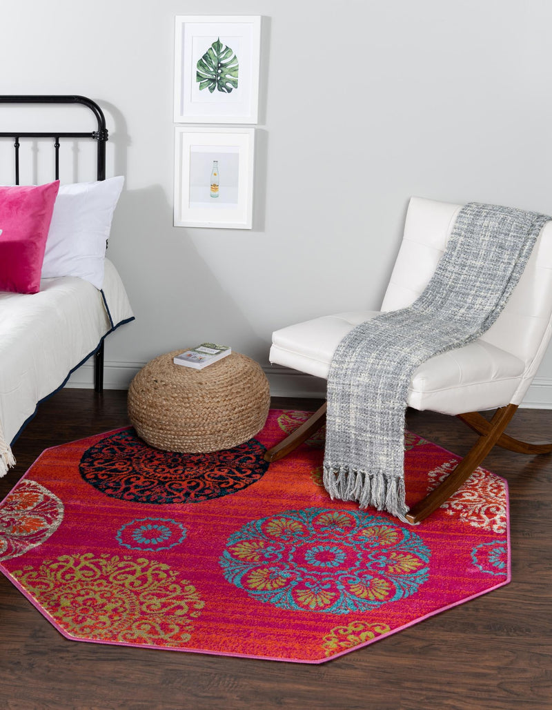 Oceanview Gardens Collection Area Rug - Marina Octagon Rust Red lifestyle 34