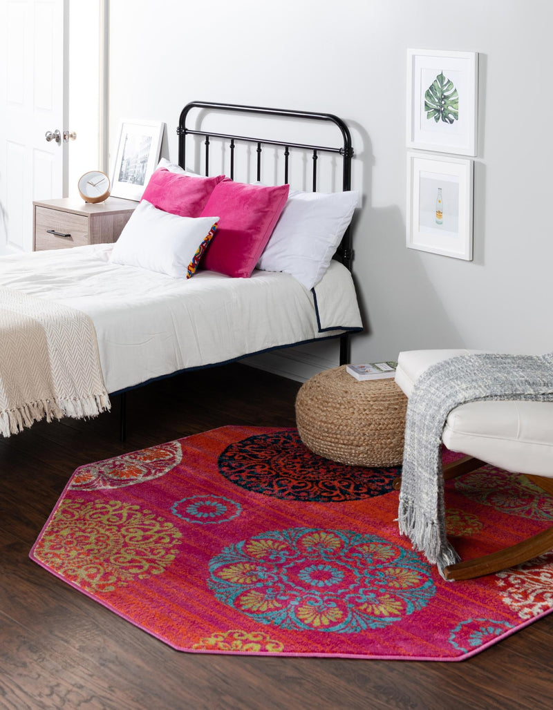 Oceanview Gardens Collection Area Rug - Marina Octagon Rust Red lifestyle 41