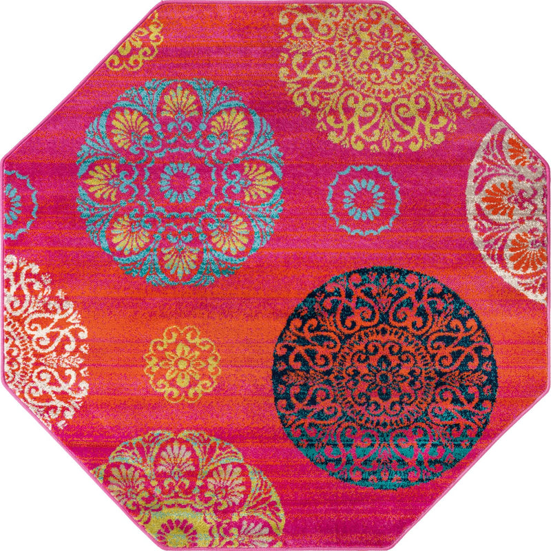 Oceanview Gardens Collection Area Rug - Marina Octagon Rust Red lifestyle 27